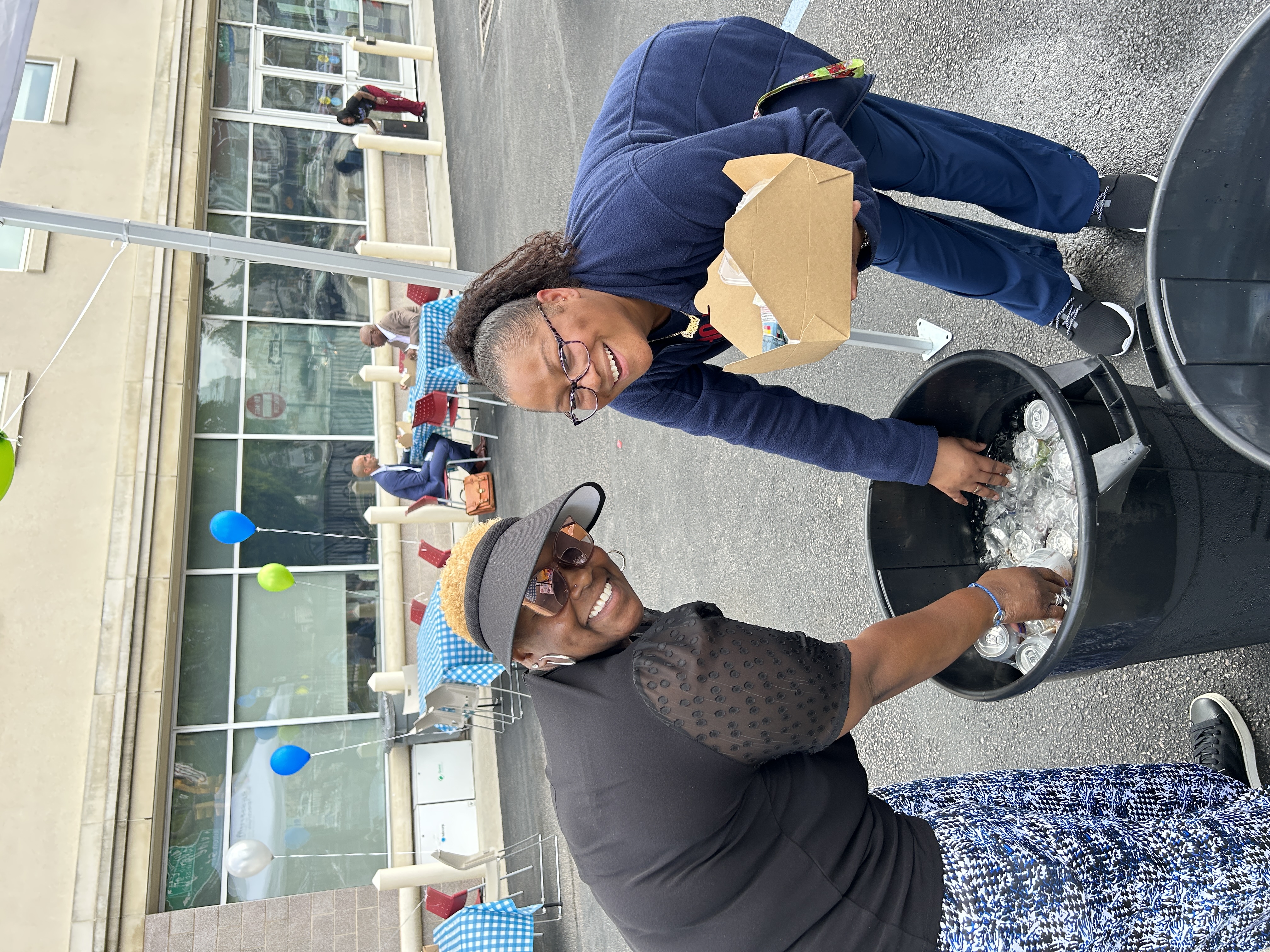 Staff prepare food at the barbecue