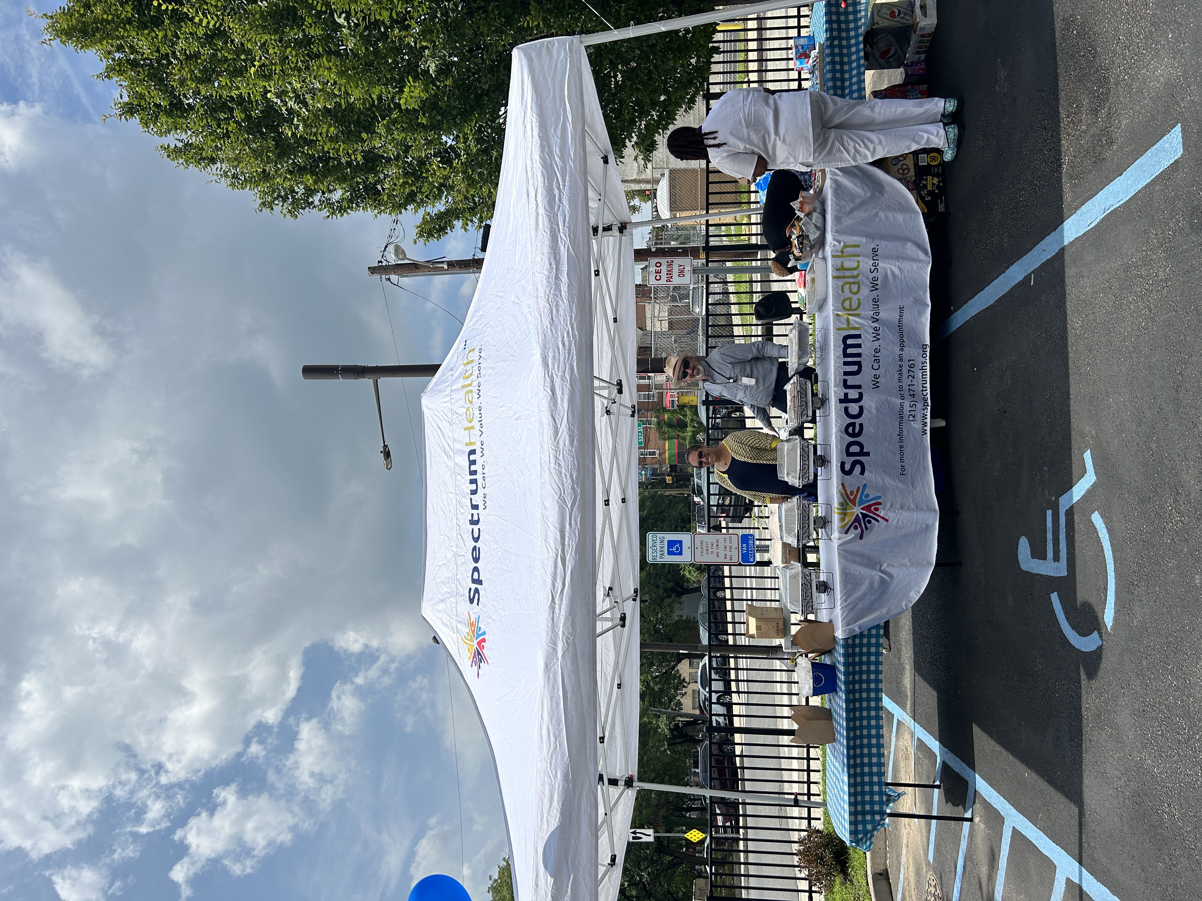 Tents set up for the community barbecue