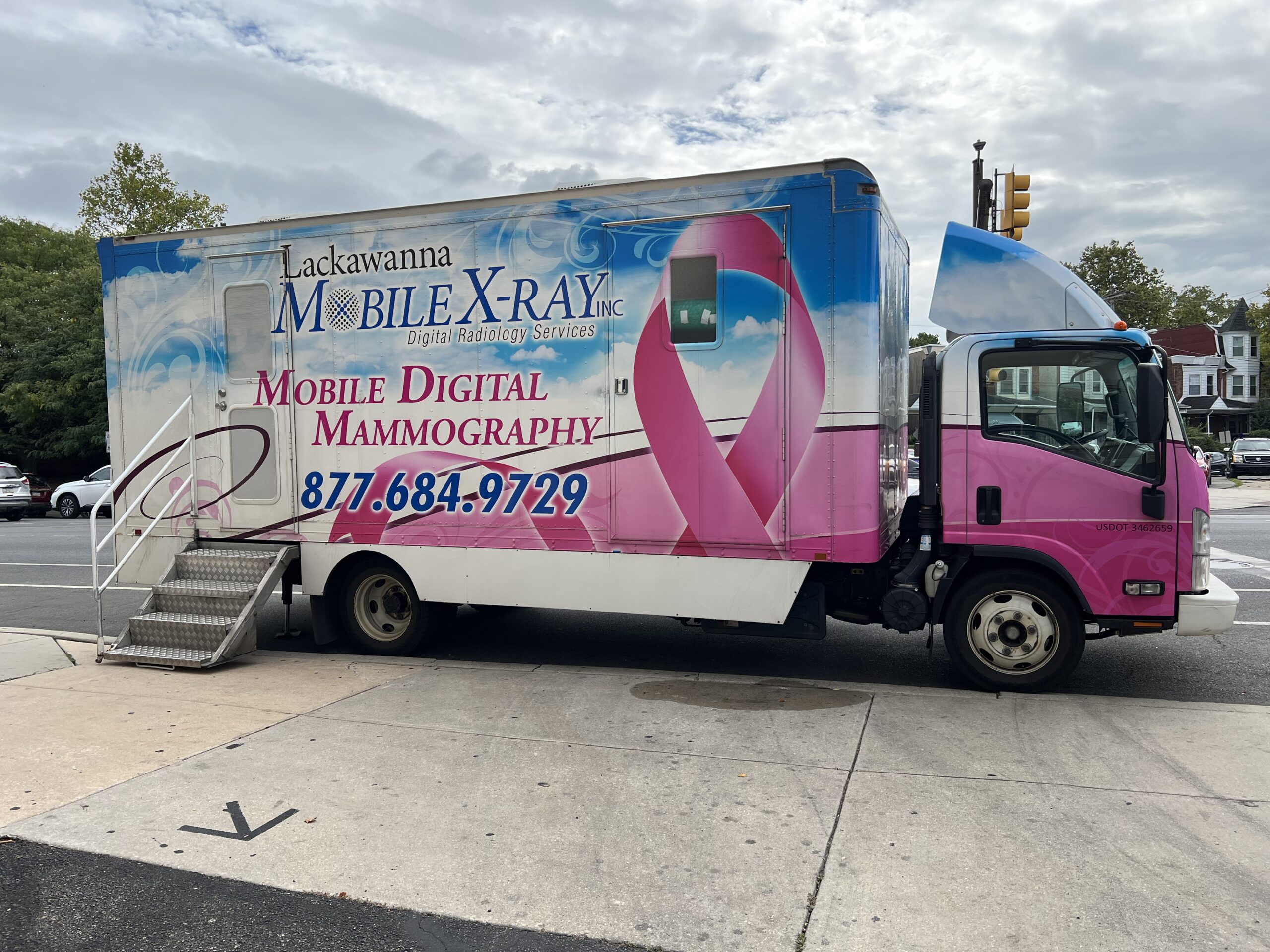 The mobile digital mammography truck parked outside